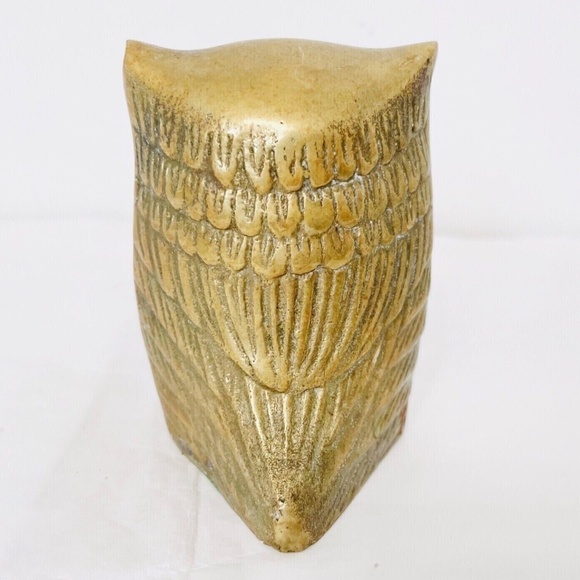 Vintage Cool Cast Brass Korean Brass Owl Sculpture Home Bird Decor Shelf Accent - Picture 3 of 6